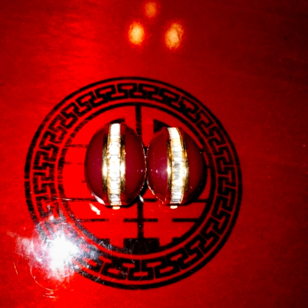Vintage St.John Gold enamel rhinestone earrings/very lovely